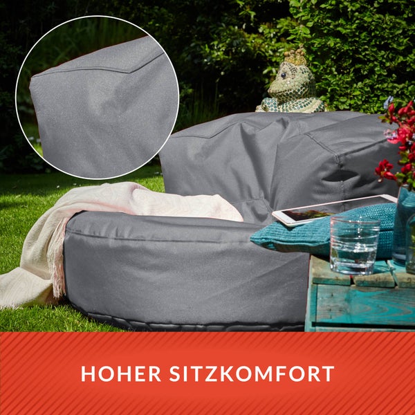 Green Bean Sitzsack Sofa mit Füllmaterial - Lounge im Sitzsack-Design 90x50cm mit ergonomischer Rückenlehne & waschbarem Bezug - Indoor und Outdoor geeignet in Grau