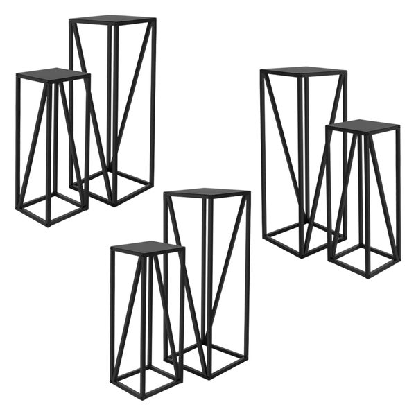ML-Design Blumenständer 6er Set, Schwarz, 21,5x21,5x57,4 cm/26x26x73,5 cm, Stahl, Metallgestell Pflanzenständer, Blumentopfhalter 6-tlg, Blumentopfständer hoch, Blumenhocker Pflanztopf Deko Satztisch