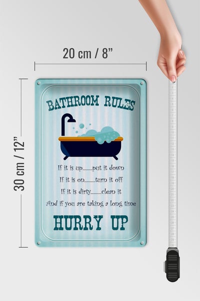 Blechschild Spruch 20x30cm Bathroom Rules if it is up put
