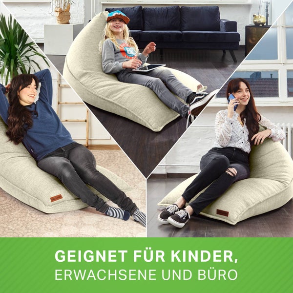 Green Bean Sitzsack Triangle 150x100x100cm mit EPS-Perlen Füllung - Kuschelig Weich Waschbar - Drinnen Stoff Bodenkissen Liegekissen Sitzkissen - Beige