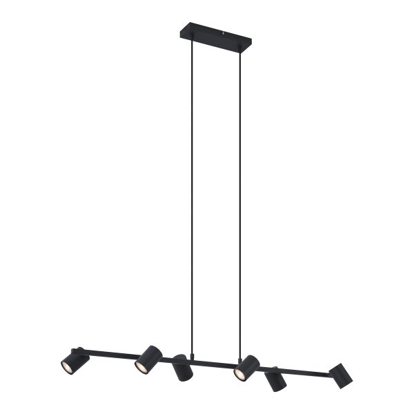 Schwarze Pendelleuchte mit sechs Strahlern zur Raumbeleuchtung