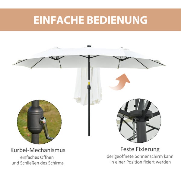 Outsunny Sonnenschirm mit LED Solar, Doppelsonnenschirm, 4,5m, Polyester-Gewebe, Metall, Schwarz+Cremeweiß