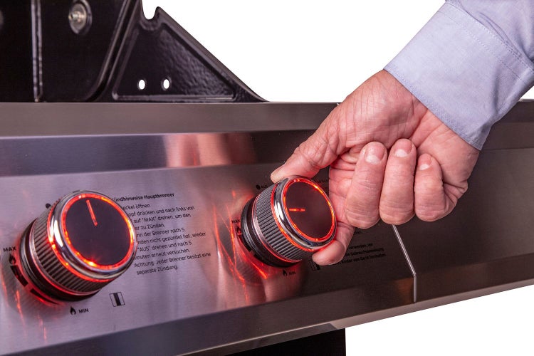 Hand bedient Drehknopf eines Gasgrills