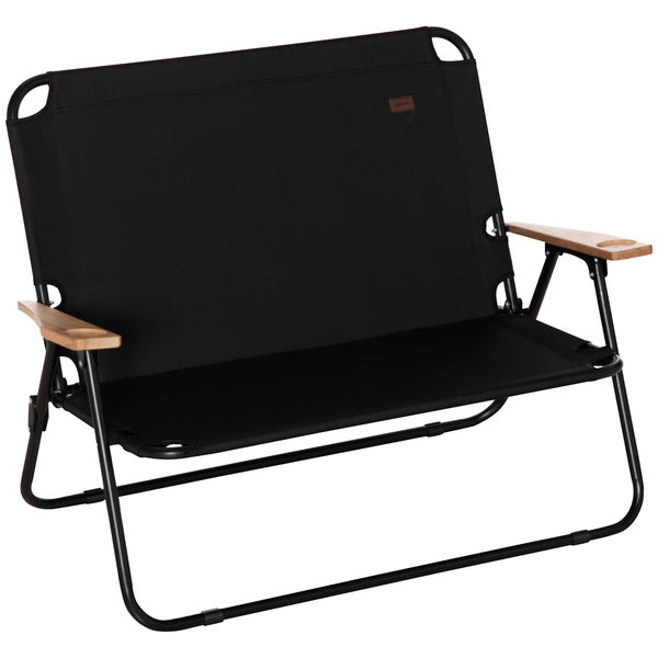 Outsunny Campingstuhl 2-Sitzer klappbar tragbar Gartenstuhl Regiestuhl Klappstuhl mit Getränkehalter für Outdoor Picknick Wandern max. Belastung 160 kg Schwarz 114 x 67 x 80 cm