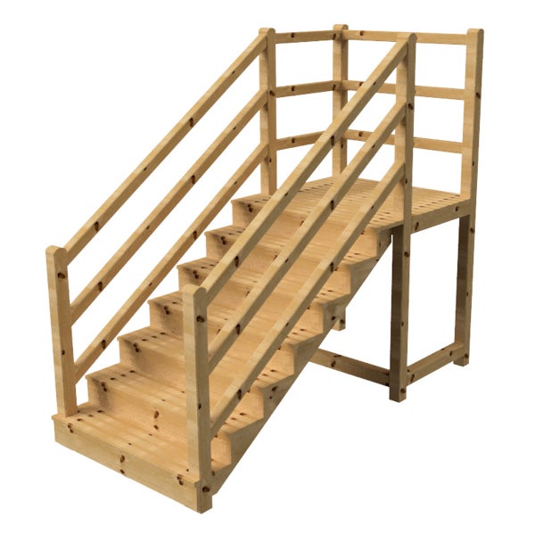 Holztreppe mit Geländer für den Außenbereich