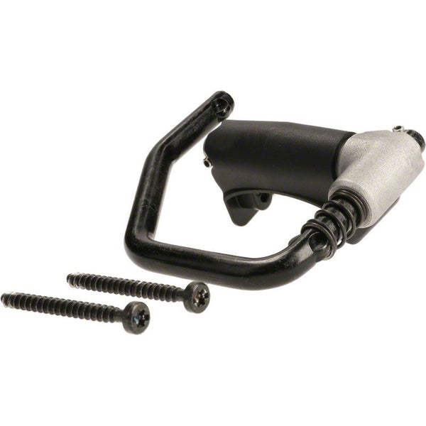 Kettenbremshebel für Kettensäge inklusive zwei Befestigungsschrauben, aus Kunststoff und Metall.