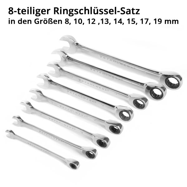 STAHLWERK Ratschenschlüssel-Satz 8 - 19 mm 8-teiliges Schraubenschlüssel