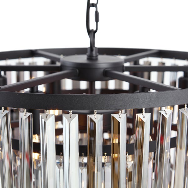 Hängelampe mit Kristallglasverzierungen und Metallrahmen