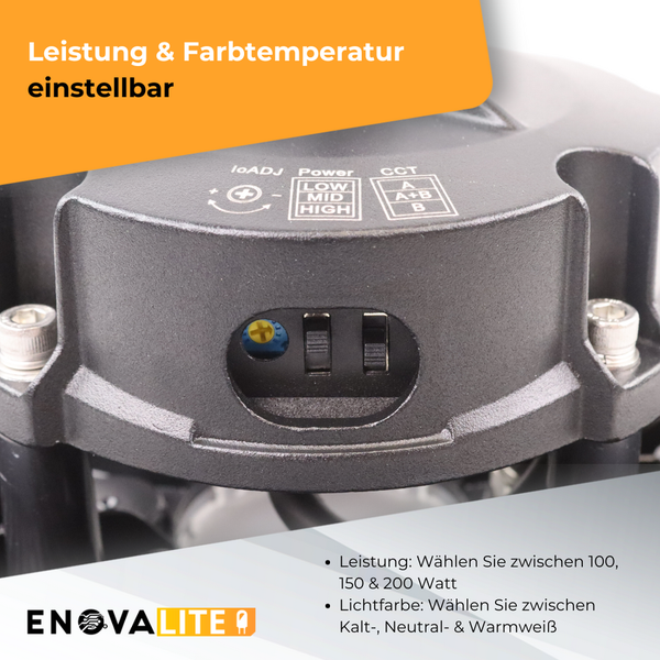 ENOVALITE LED HighBay UFO Hallenstrahler Leistung einstellbar 100 150 200W 3500-5500K 14000-28000lm IP65 LIFUD
