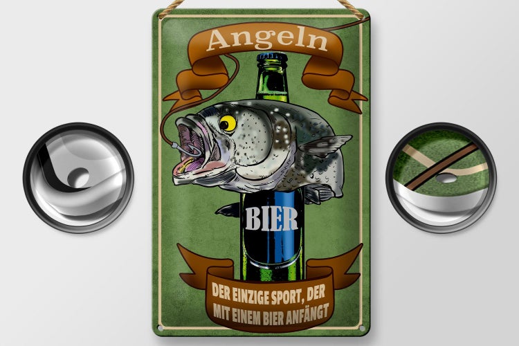 Blechschild Spruch 20x30cm Angeln Bier der einzige Sport