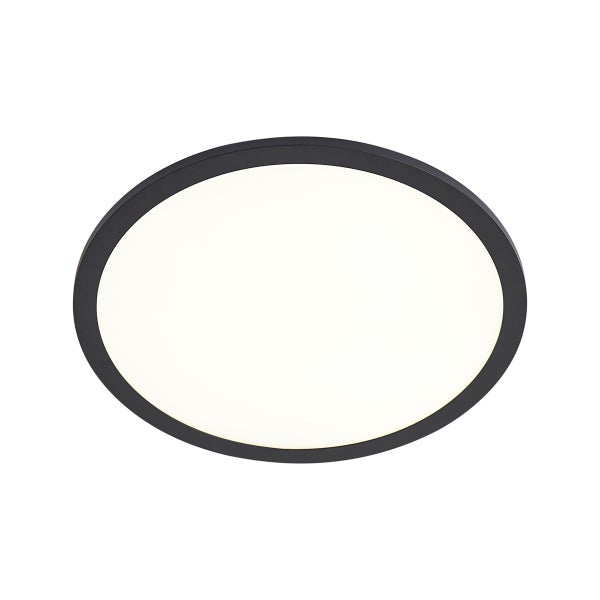 Runde LED-Deckenleuchte mit schwarzem Rahmen und weißem Diffusor.