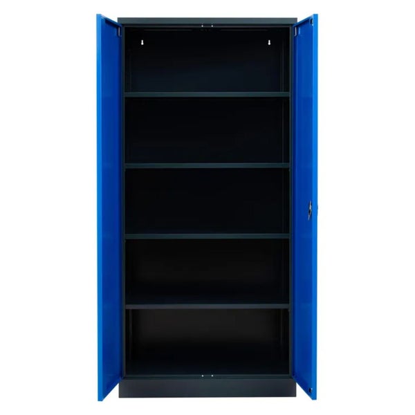 PROREGAL Stahlschrank Bee 4 Fachböden HxBxT 195 x 92 x 42 cm Pulverbeschichtetes Fachbodenmaterial Schwarz & Blau