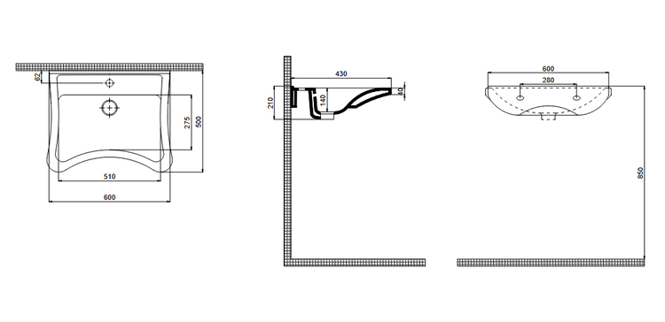 Barrierefreies Waschbecken mit ovaler Form 60x50 Care Behinderten und Seniorengerecht