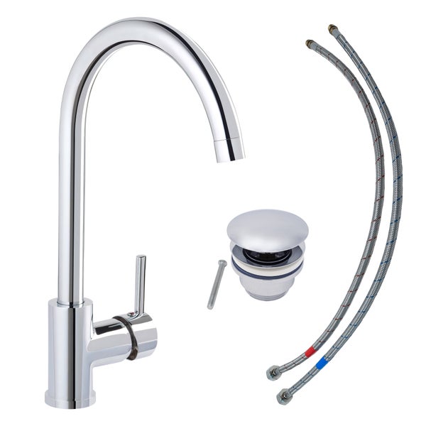 Waschtischarmatur mit Ablaufgarnitur und Anschlussschläuchen