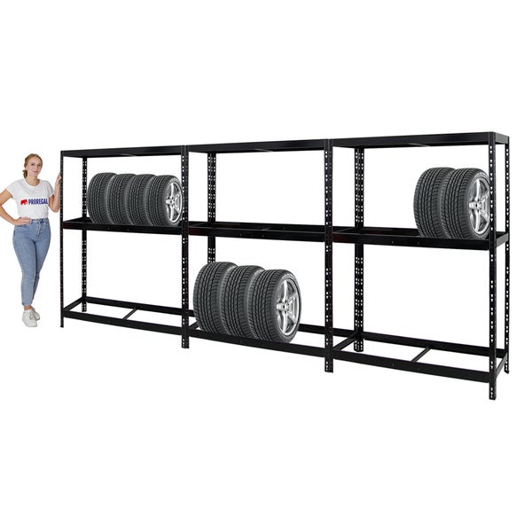 PROREGAL Mega Deal 3x Reifenregal Tiger mit Fachboden HxBxT 180 x 130 x 50 cm Bis Zu Insgesamt 36 Reifen Schwarz