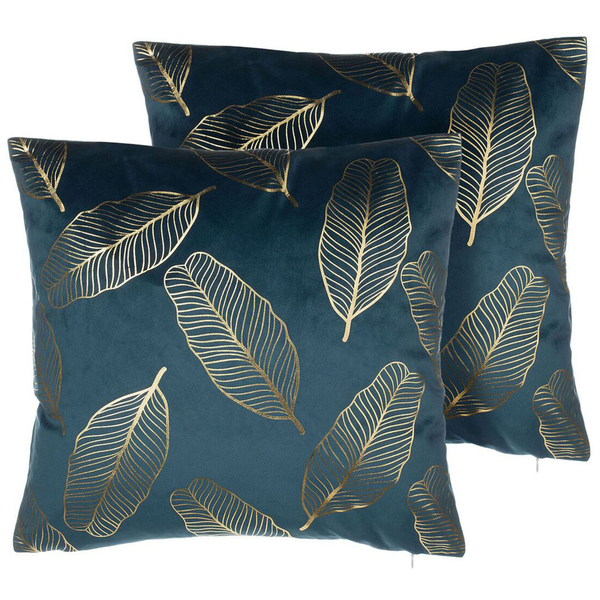 Dekokissen 2er Set FREESIA Samtstoff 45 x 45 cm Blaugrün Pflanzenmuster