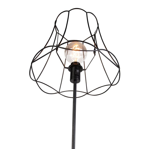 Stehlampe mit Drahtschirm und Glühbirne