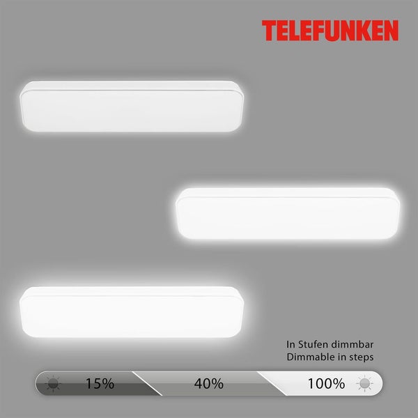 TELEFUNKEN KISTA LED Deckenleuchte, in Stufen dimmbar, Speicherfunktion, Neutralweißes Licht, weiß, 60,5 x 18,5 x 5,5 cm