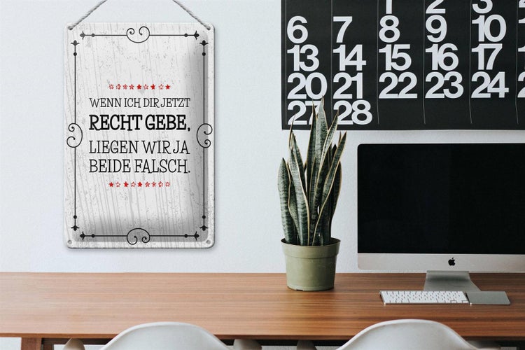 Blechschild Spruch Wenn dir Recht gebe beide falsch 20x30cm