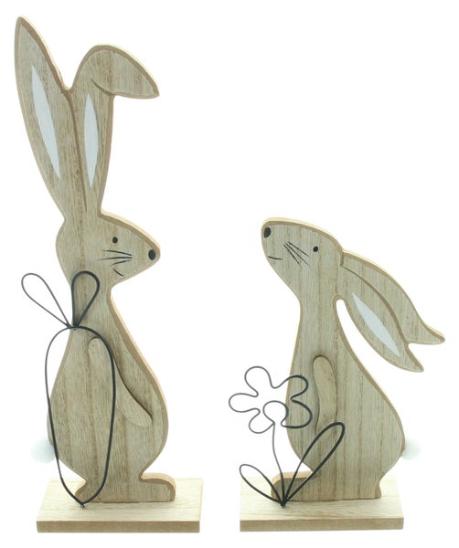 FRANK FLECHTWAREN | Hase Natur, 2er Set, MDF, METALL, 10 x 4,8 x 19 cm, 14,5 x 4,8 x 30,5 cm