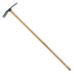 Gartenhacke mit langem Holzstiel aus Metall für die Bodenbearbeitung im Garten.
