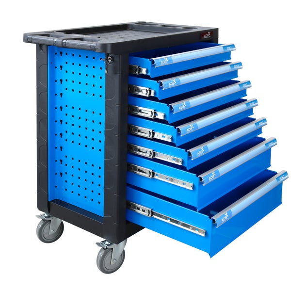 PROREGAL Werkstattwagen Cheetah Preimium 250 Teilig Werkzeugset 7 Schubladen HxBxT 97 x 48 x 38 cm Himmelblau