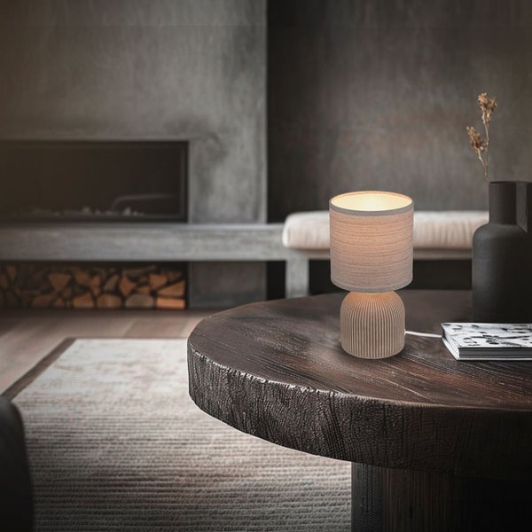 Tischlampe Tischleuchte Wohnzimmer Schlafzimmer Stoffschirm Keramikfuß
