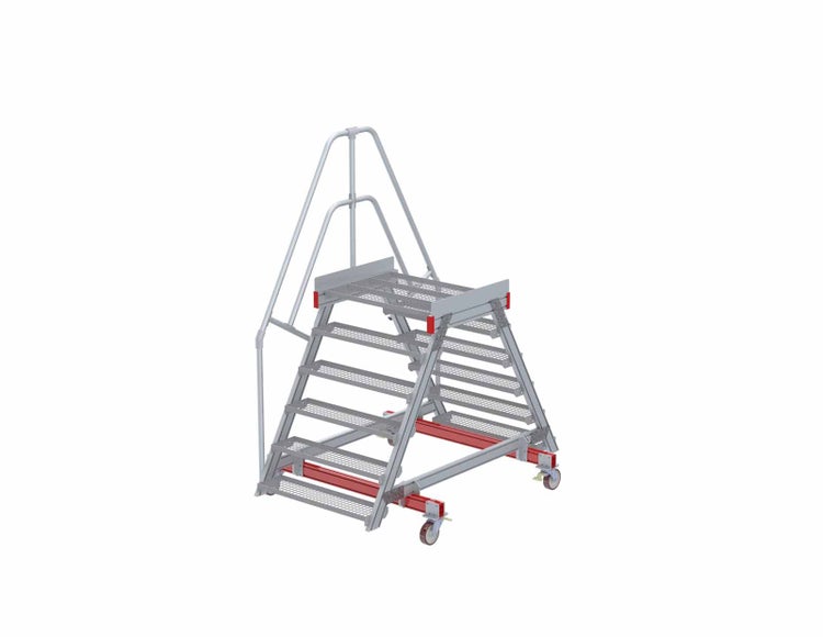 Fahrbare Treppe mit Geländer und Gitterstufen