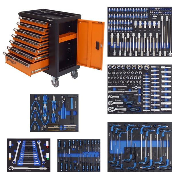 Holmwerk®  Werkstattwagen orange 252 tlg. XXL bestückt gefüllt Assistent Werkzeugwagen