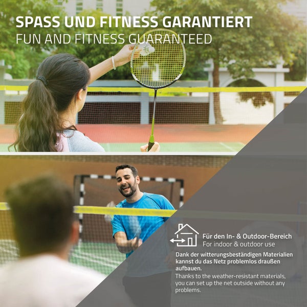 Hauki Badminton Netz, Tennisnetz 400 cm, Blau, H156 cm, Federballnetz Set inkl. 3x Federball, Transporttasche, stabilem Eisen-Gestell, Tragbares Volleyballnetz, Trainingsnetz Indoor & Outdoor, Garten