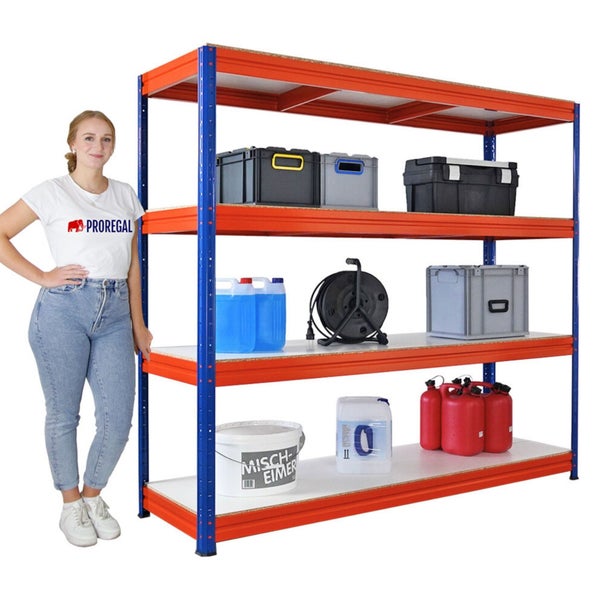 Vielseitiges Lagerregal mit vier Ebenen zur Aufbewahrung von Kisten, Kanistern und Eimern