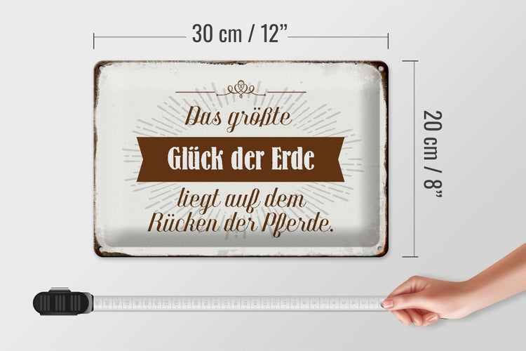 Blechschild Spruch 30x20cm Glück der Erde auf Rücken Pferde