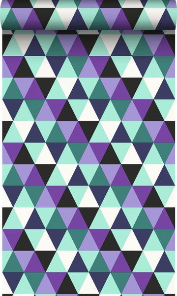 Origin Wallcoverings Tapete grafische Dreiecke Lila und Hellazurblau - 53 cm x 10.05 m - 347204