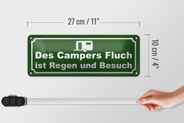 Blechschild Spruch 27x10cm des Campers Fluch ist Regen Dekoration