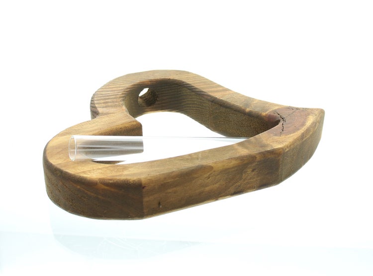 FRANK FLECHTWAREN | Holzherz Väschen, braun, HOLZ, 25 x 4 x 20 cm, Vase Ø 2 x 18 cm