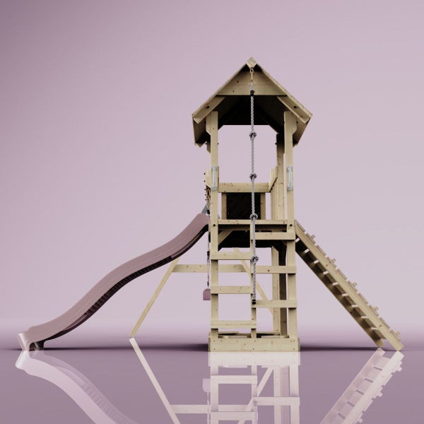 Spielturm mit Rutsche, Leiter und Kletterseil