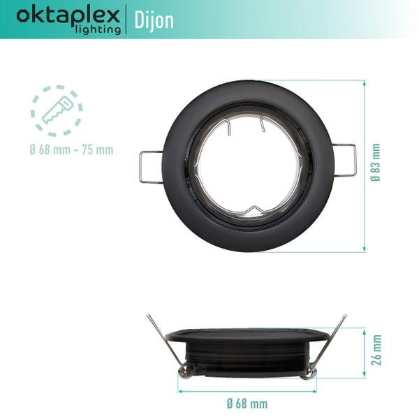 Dijon Einbauspot Rahmen GU10 LED Modul 6er Set schwenkbar schwarz für Lochmaß 68mm Einbaustahler IP20 modern innovative Raumbeleuchtung