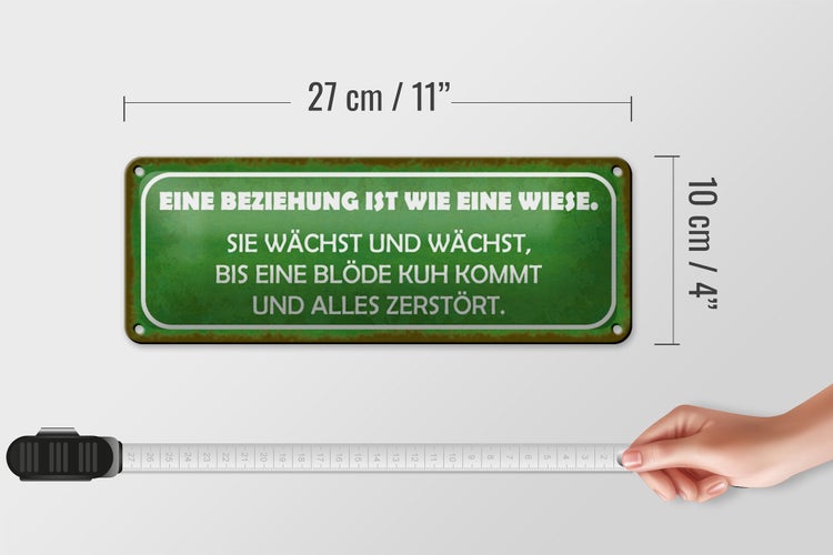 Blechschild Spruch 27x10cm Beziehung ist wie eine Wiese Dekoration