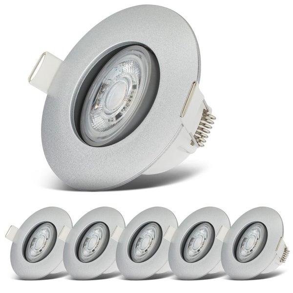 Einbaustrahler 68mm 6er Set - 230V, 4,9W, 480lm, LED, IP65, warmweiß, silberfarbig