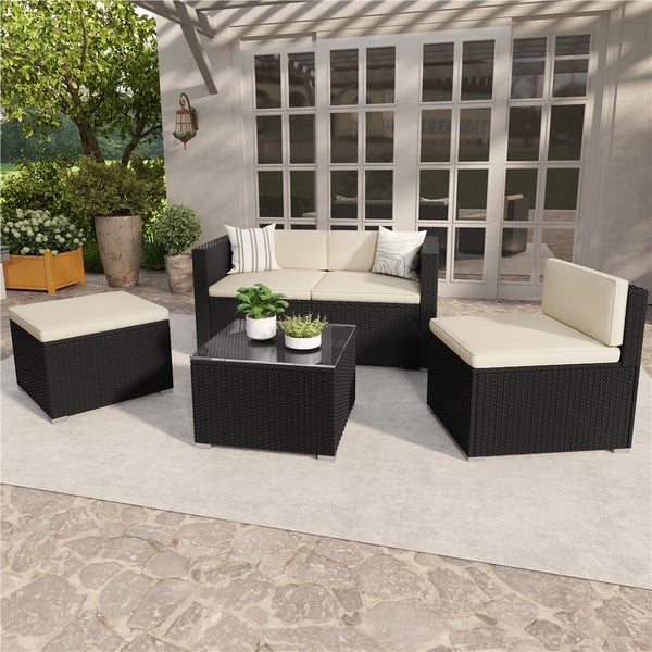 Gartenmöbelset mit Sofa, Sessel, Hocker und Tisch für den Außenbereich