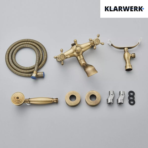 Klarwerk Badewannenarmatur Set mit Handbrause Schlauch und Wandhalterung in antiker Optik