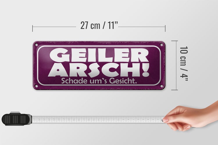Blechschild Spruch 27x10cm Geiler Arsch Schade um`s Gesicht Dekoration