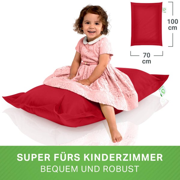 Rote Sitzsack Füllkissen mit weißem Hasen-Nachtlicht und verschiedenen farbigen Kissen