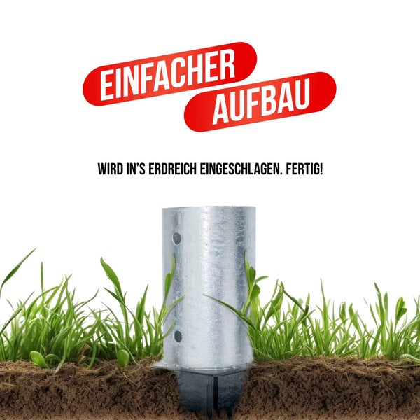 Einschlaghülse/Bodenhülse rund (81 mm) für gefräste und teilgefräste Pfosten, verzinkt, silber