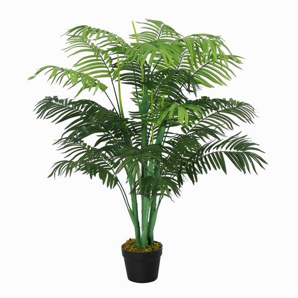 Künstliche Palme in einem schwarzen Topf mit grünen Palmwedeln für die Innendekoration.