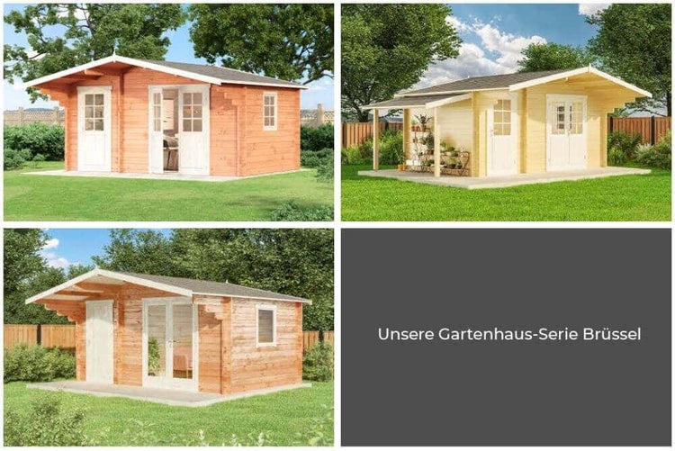 Alpholz Gartenhaus Brüssel Modern ISO Gartenhaus aus Holz, Holzhaus mit 44 mm Wandstärke, Blockbohlenhaus mit Montagematerial, Naturbelassen 4,7x3,2m
