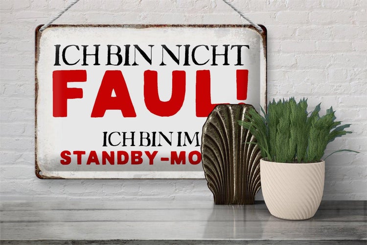 Blechschild Spruch 30x20cm bin nicht faul im standby Modus