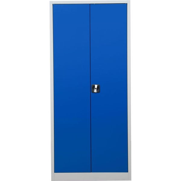 PROREGAL Flügeltürenschrank Badger 4 Fachböden Eurolock Griff Sockel HxBxT 180 x 80 x 38 cm Grau-Blau Verzinkt