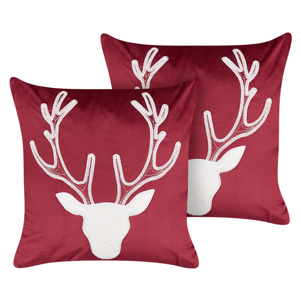 Dekokissen 2er Set BICOCCA Samtstoff 45 x 45 cm Dunkelrot Weihnachtsmotiv