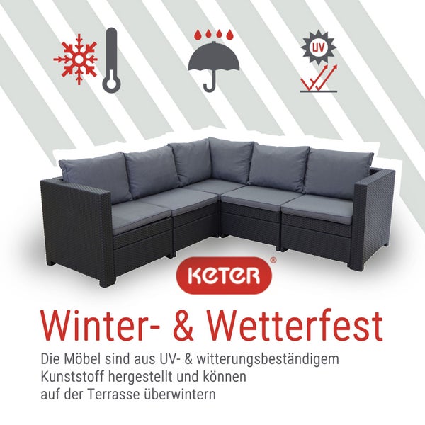 Keter Provence Garten-Lounge, Eck-Sofa anthrazit Inkl. Kissen grau, wetterfest, Garten, Outdoor